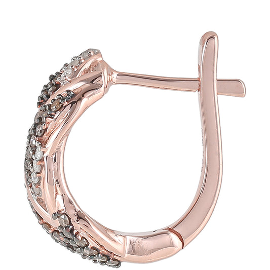 Rosevergoldete Silberohrringe mit Champagner-Diamant und weißem Diamant