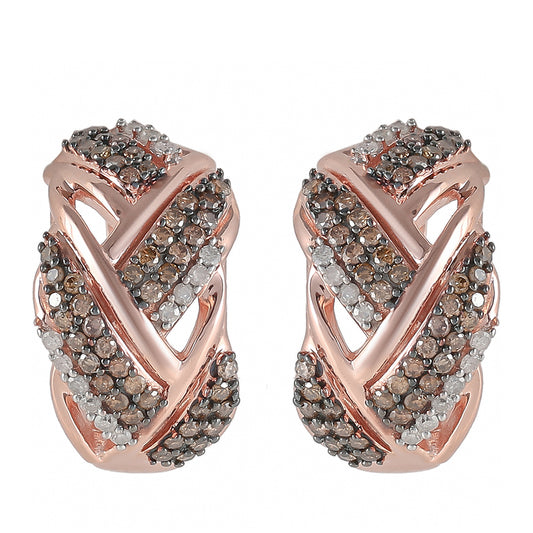 Rosevergoldete Silberohrringe mit Champagner-Diamant und weißem Diamant
