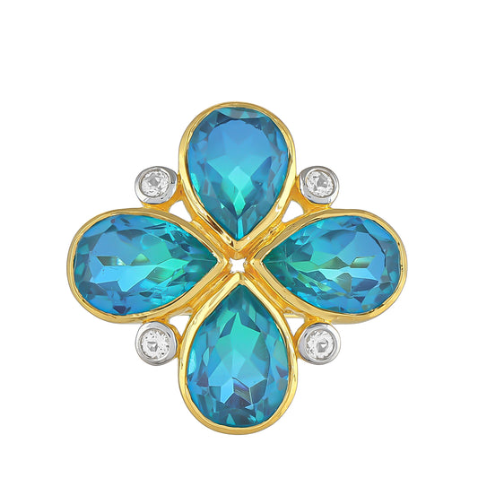 Goldplattierter Silberring mit Pfauenquarz und weißem Topas