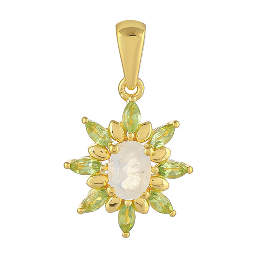 Goldplattierter Silberanhänger mit Regenbogenmondstein und Peridot