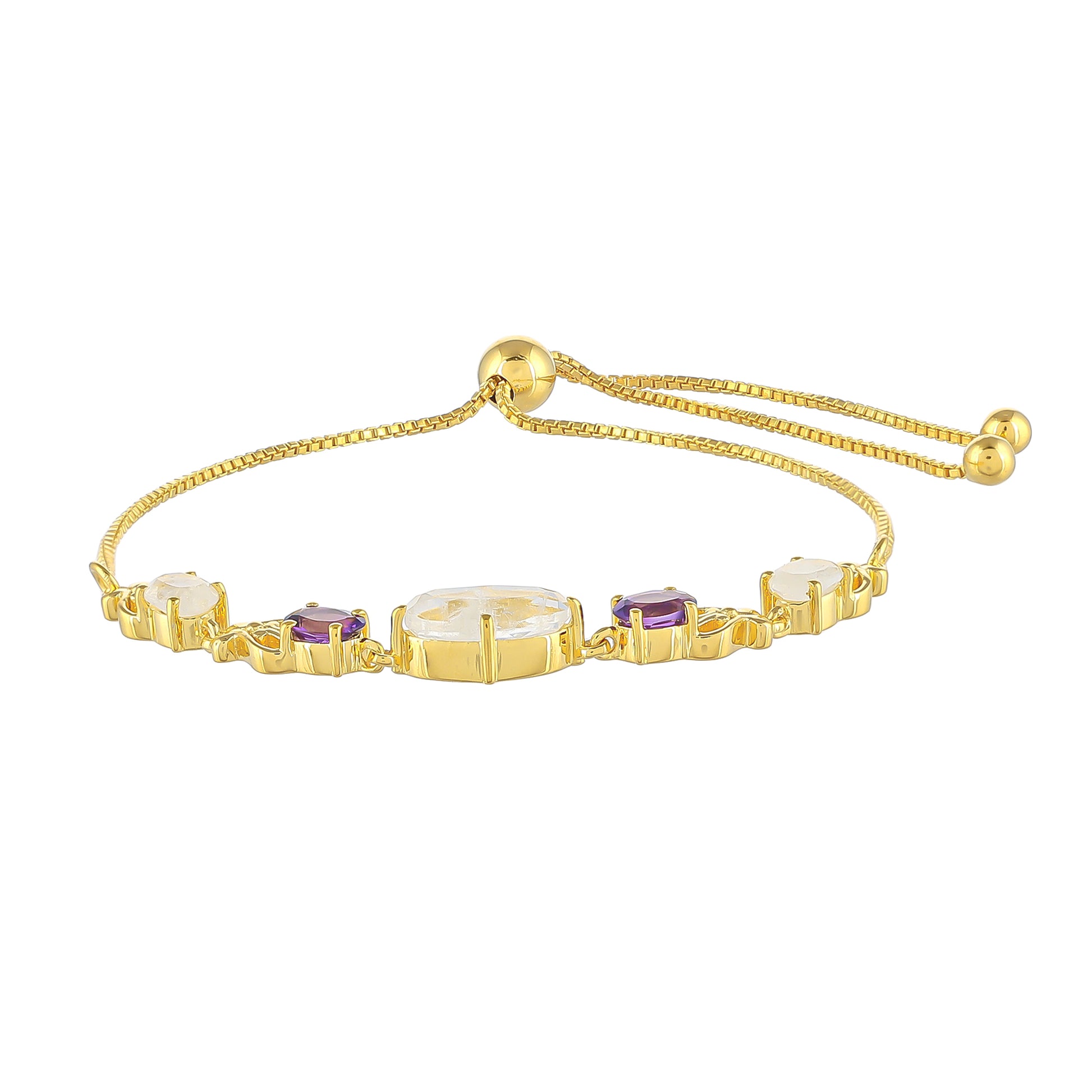 Goldplattiertes Silberarmband mit Regenbogenmondstein und brasilianischem Amethyst 2 