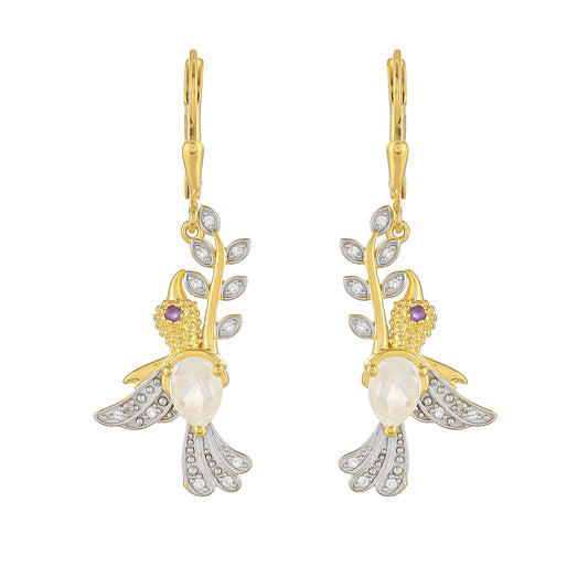 Goldplattierte Silberohrringe mit Regenbogenmondstein und brasilianischem Amethyst