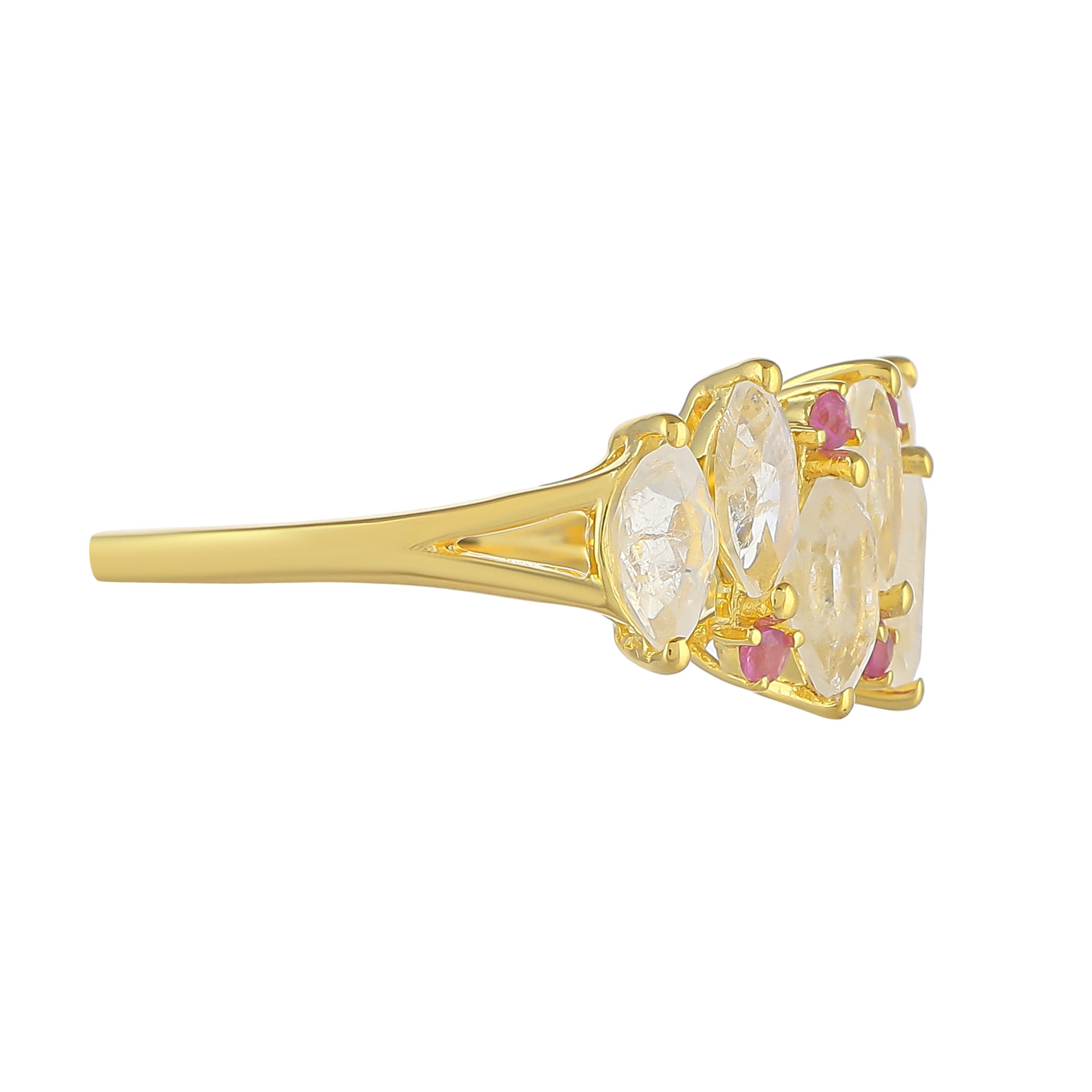 Goldplattierter Silberring mit Regenbogenmondstein und Thai Rubin 2 