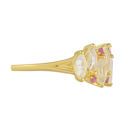 Goldplattierter Silberring mit Regenbogenmondstein und Thai Rubin