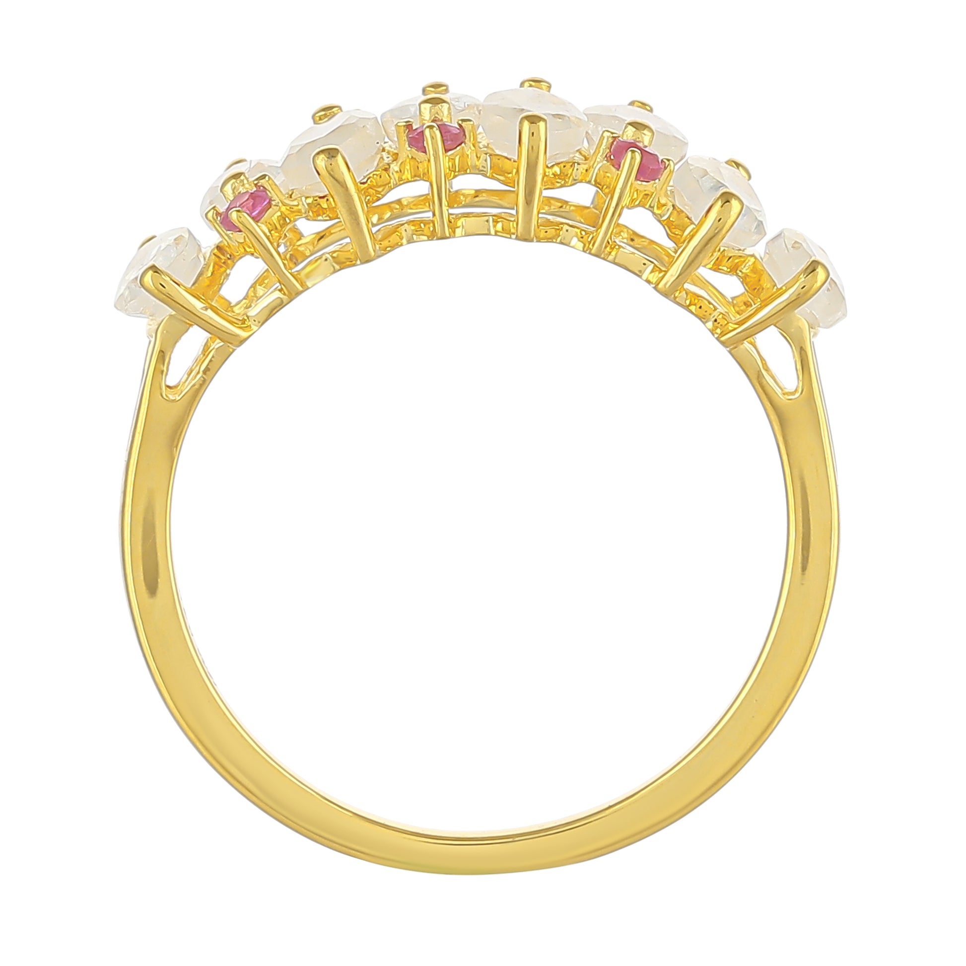 Goldplattierter Silberring mit Regenbogenmondstein und Thai Rubin 4 