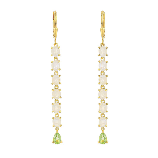 Goldplattierte Silberohrringe mit Regenbogenmondstein und Peridot