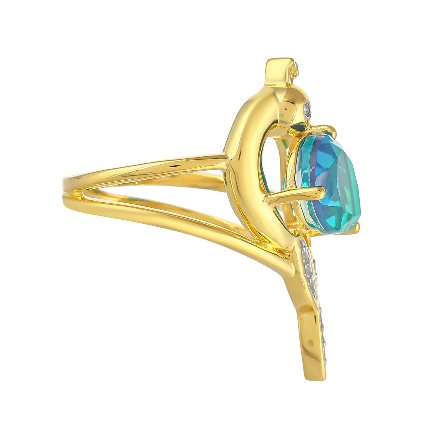 Goldplattierter Silberring mit Pfauenquarz und weißem Topas