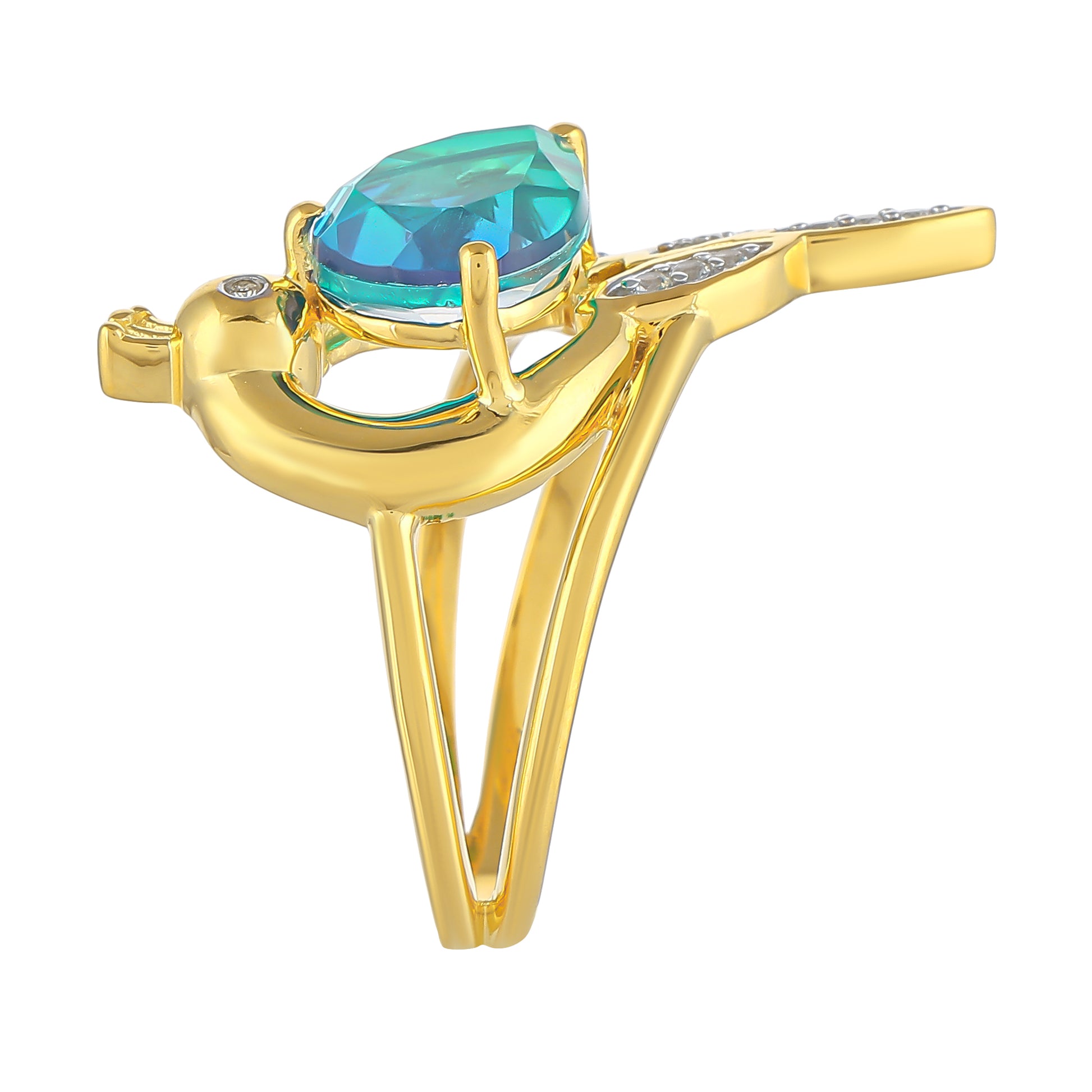 Goldplattierter Silberring mit Pfauenquarz und weißem Topas 3 