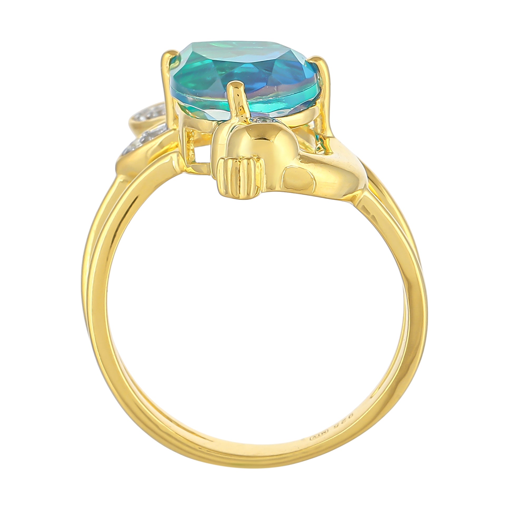 Goldplattierter Silberring mit Pfauenquarz und weißem Topas 4 