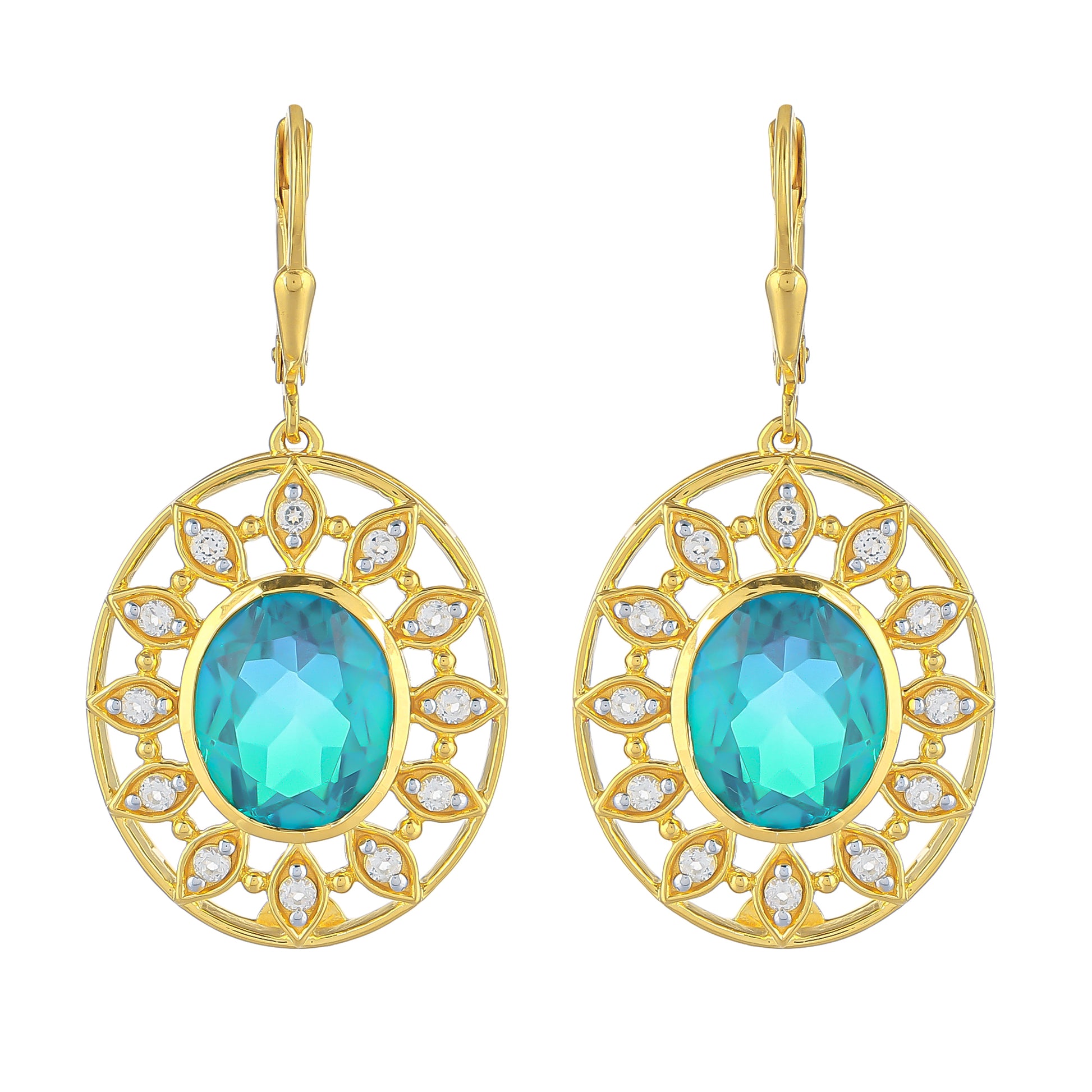 Goldplattierte Silberohrringe mit Pfauenquarz und weißem Topas 1 