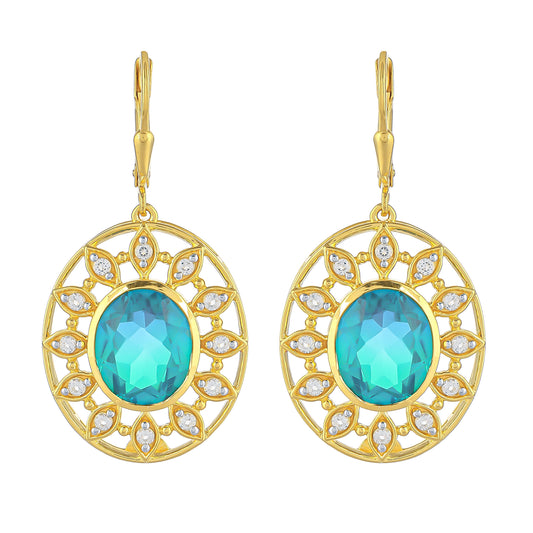 Goldplattierte Silberohrringe mit Pfauenquarz und weißem Topas