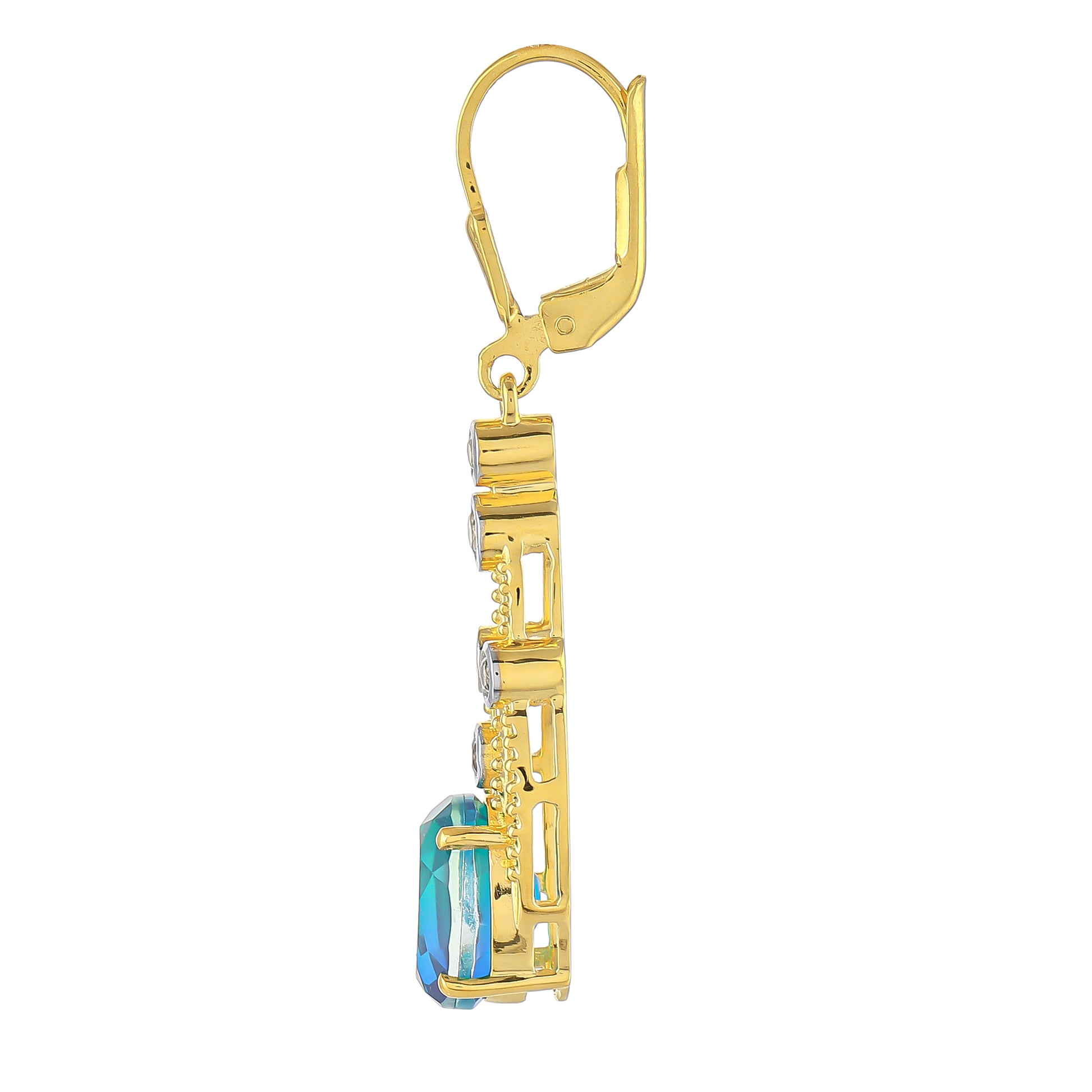 Goldplattierte Silberohrringe mit Pfauenquarz und weißem Topas 2 