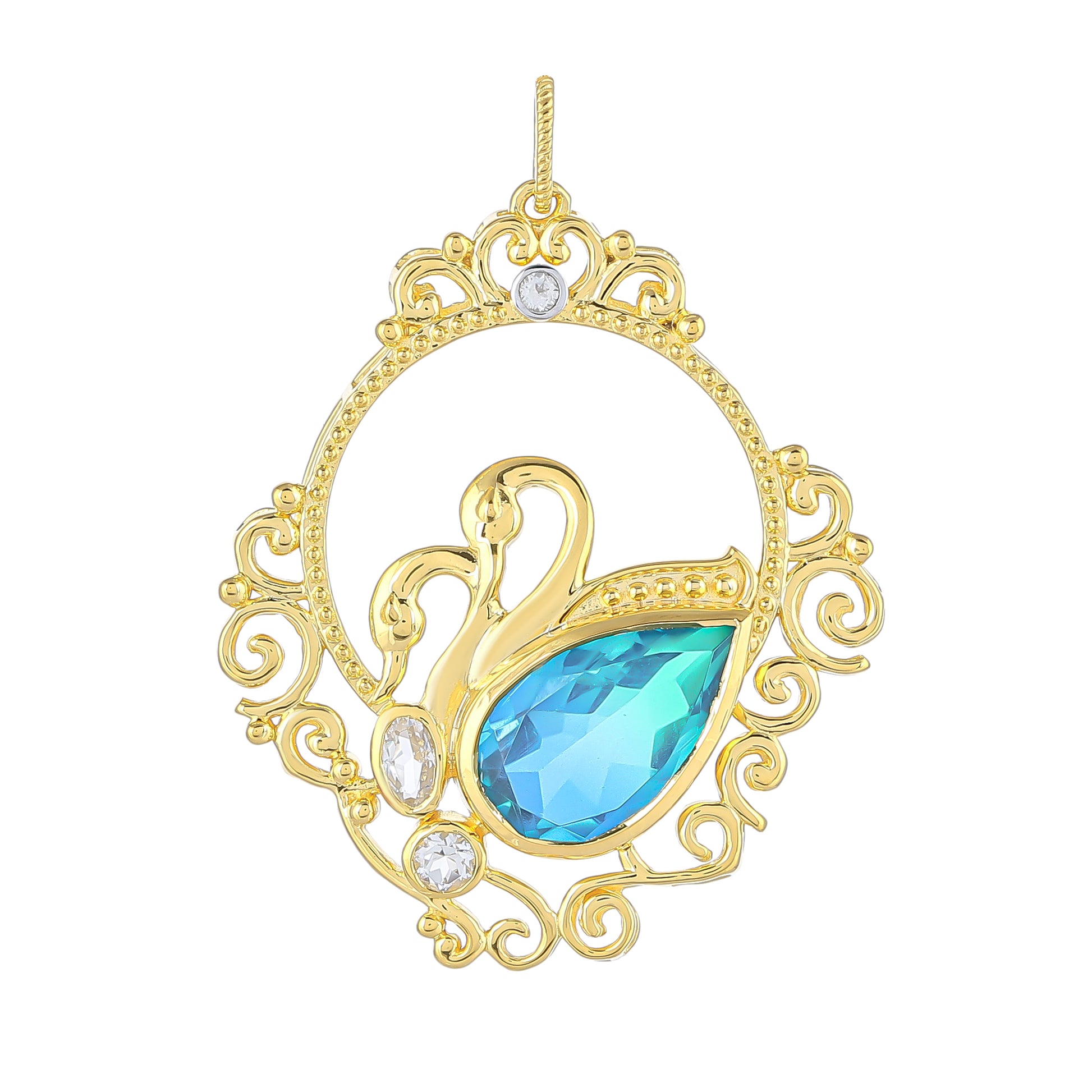 Goldplattierter Silberanhänger mit Pfauenquarz und weißem Topas 1 