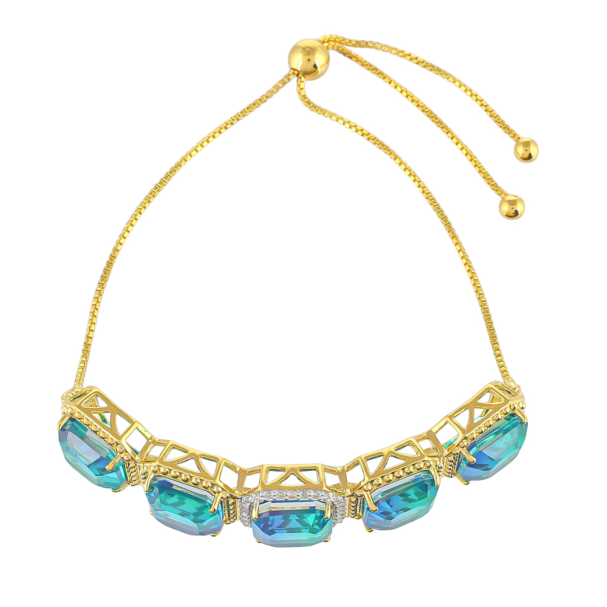 Goldplattiertes Silberarmband mit Pfauenquarz und weißem Topas 2 