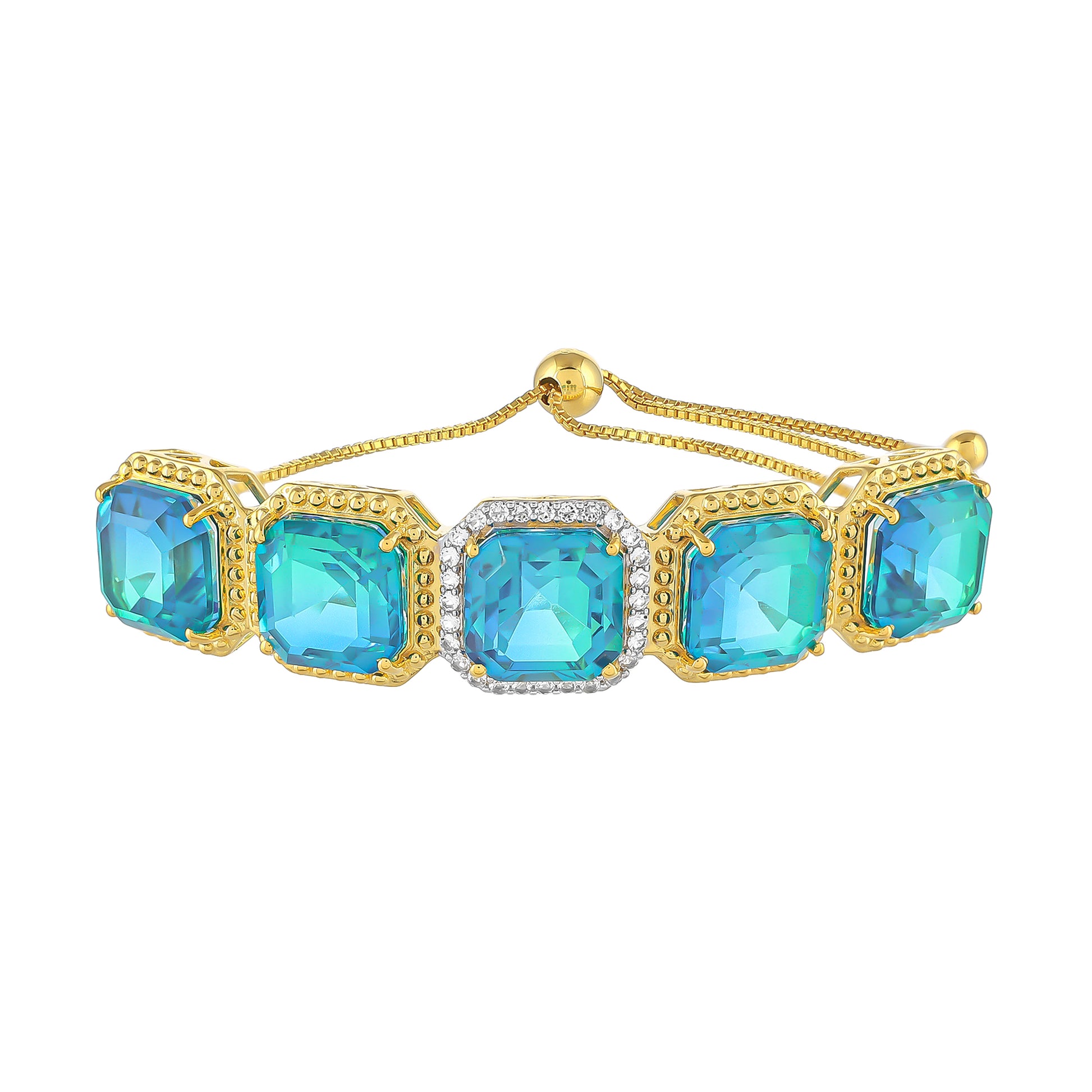 Goldplattiertes Silberarmband mit Pfauenquarz und weißem Topas 1 