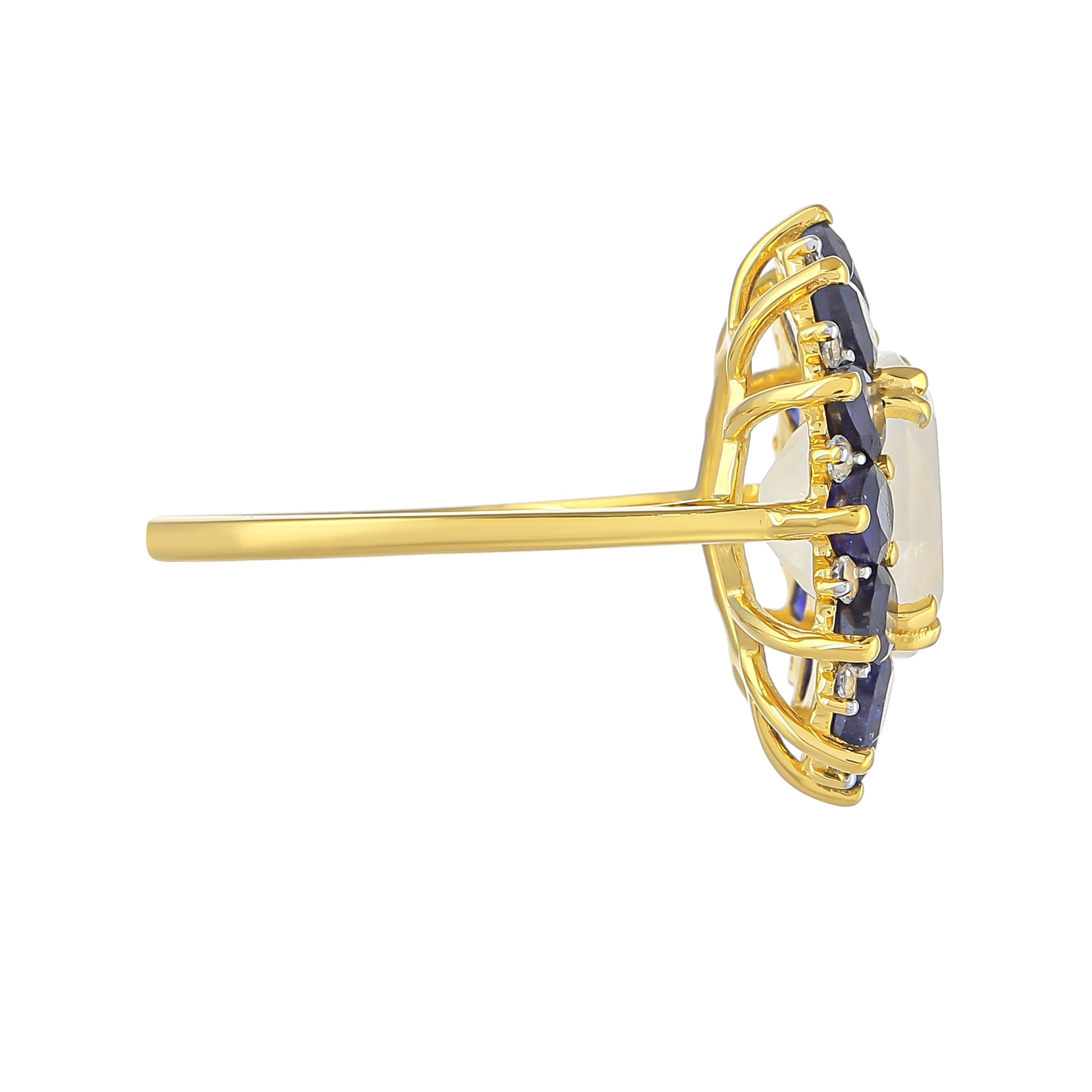 Goldplattierter Silberring mit Regenbogenmondstein und Thai Saphir 2 