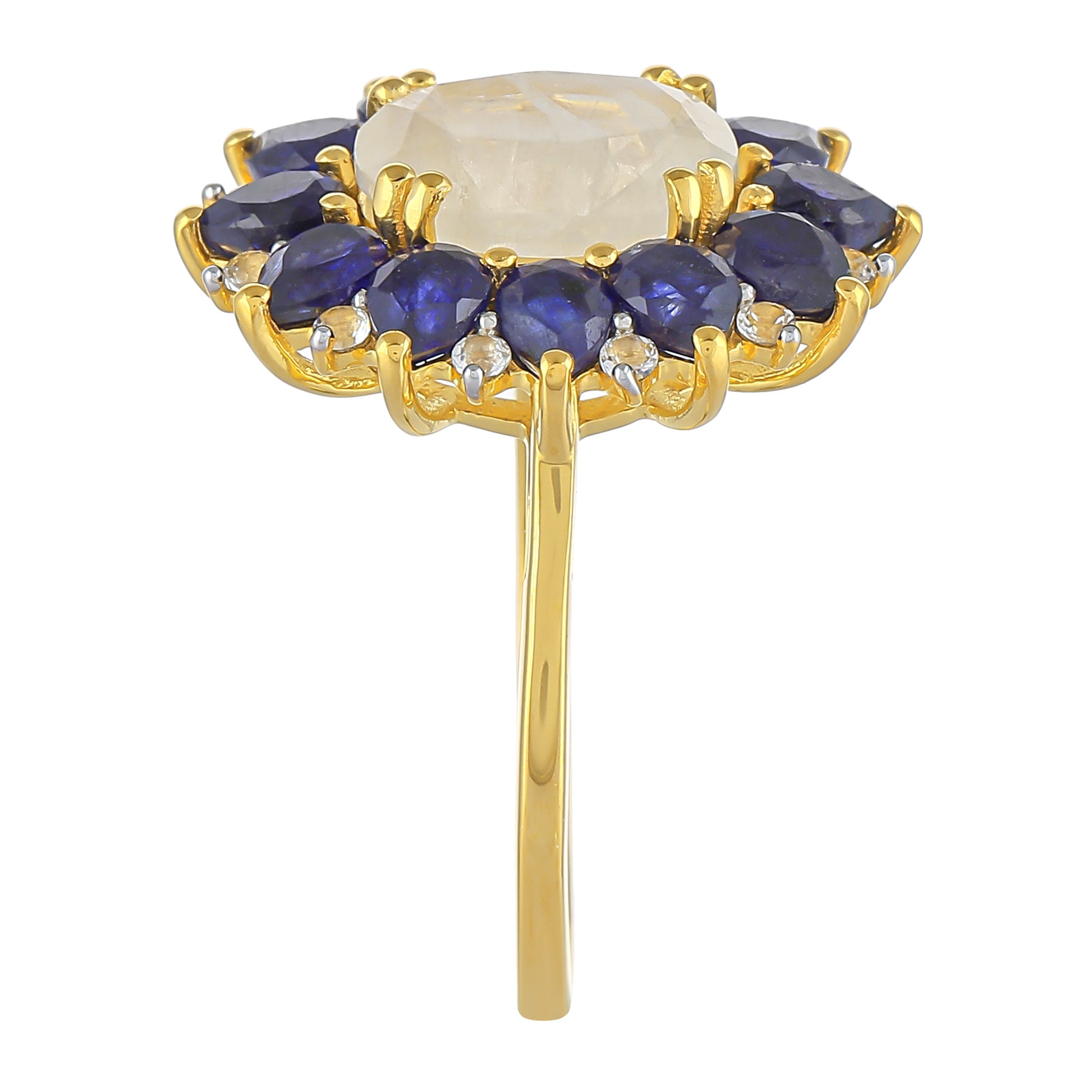 Goldplattierter Silberring mit Regenbogenmondstein und Thai Saphir 3 