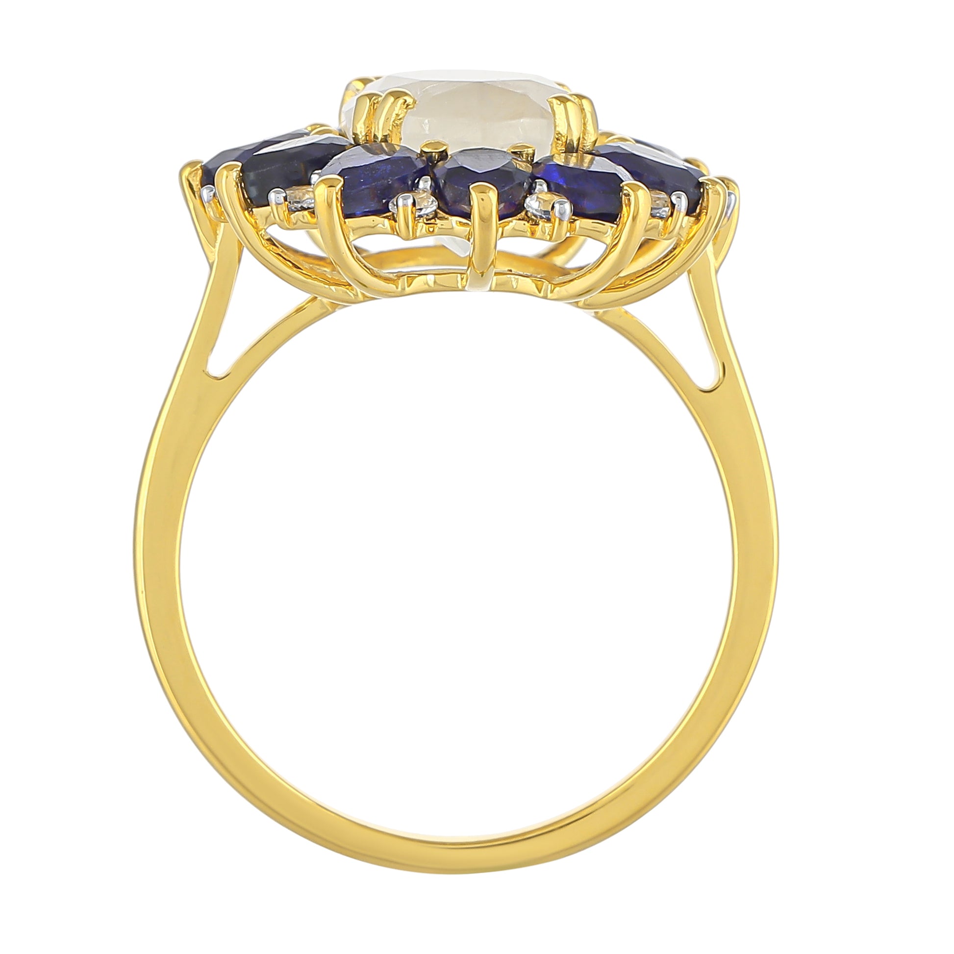 Goldplattierter Silberring mit Regenbogenmondstein und Thai Saphir 4 