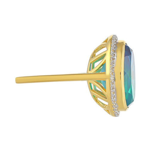Goldplattierter Silberring mit Pfauenquarz und weißem Topas