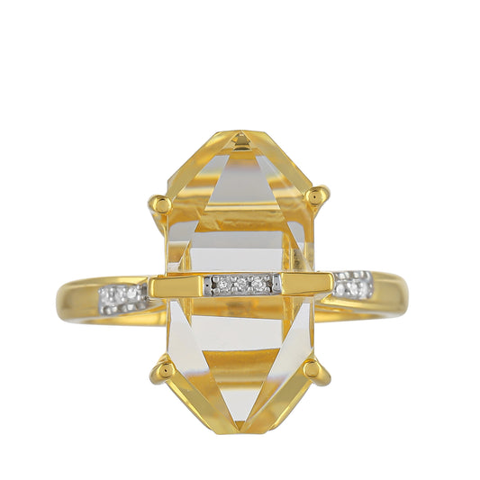 Goldplattierter Silberring mit amerikanischem Feueropal und weißem Diamant