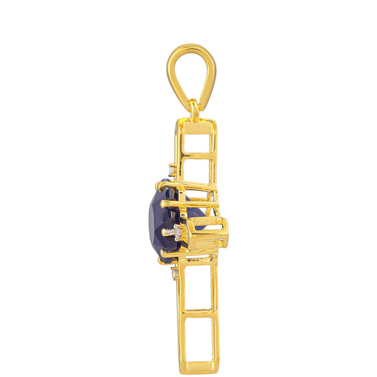 Goldplattierter Silberanhänger mit Thai blauem Saphir und weißem Topas