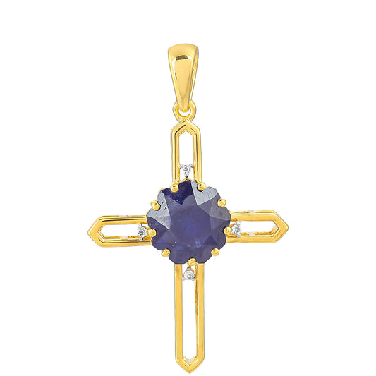 Goldplattierter Silberanhänger mit Thai blauem Saphir und weißem Topas