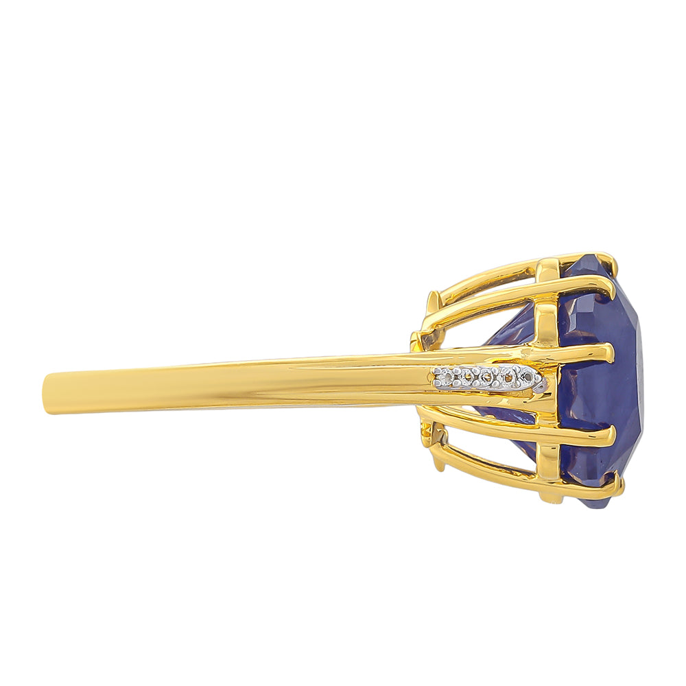 Goldplattierter Silberring mit Thai blauem Saphir und weißem Topas 2 
