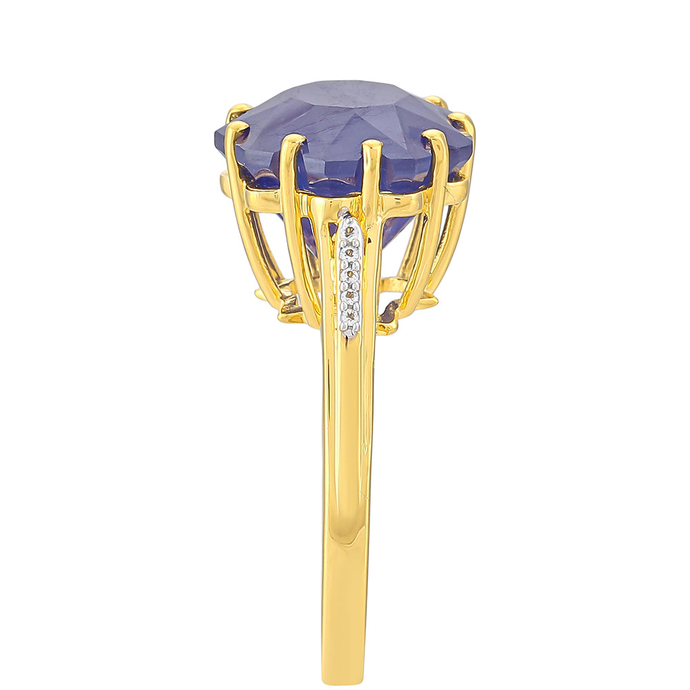 Goldplattierter Silberring mit Thai blauem Saphir und weißem Topas 3 