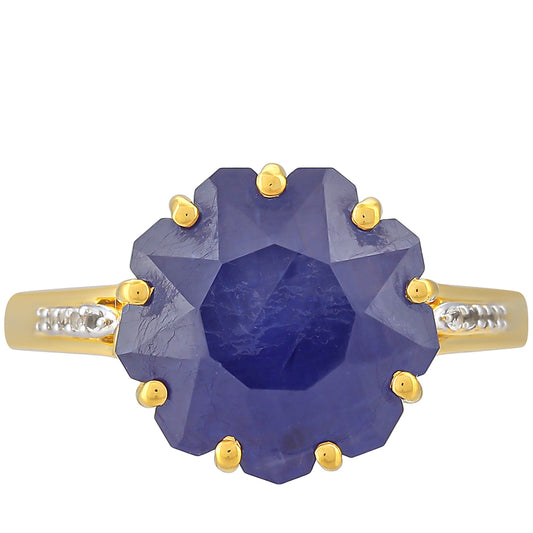 Goldplattierter Silberring mit Thai blauem Saphir und weißem Topas