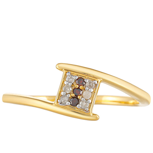 Goldplattierter Silberring mit rotem Diamant und weißem Diamant
