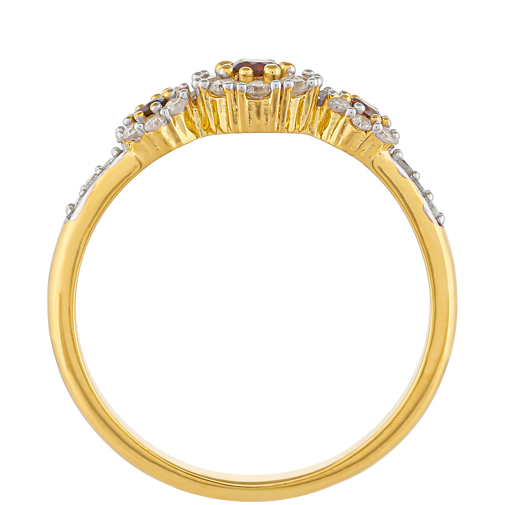 Goldplattierter Silberring mit rotem Diamant und weißem Diamant