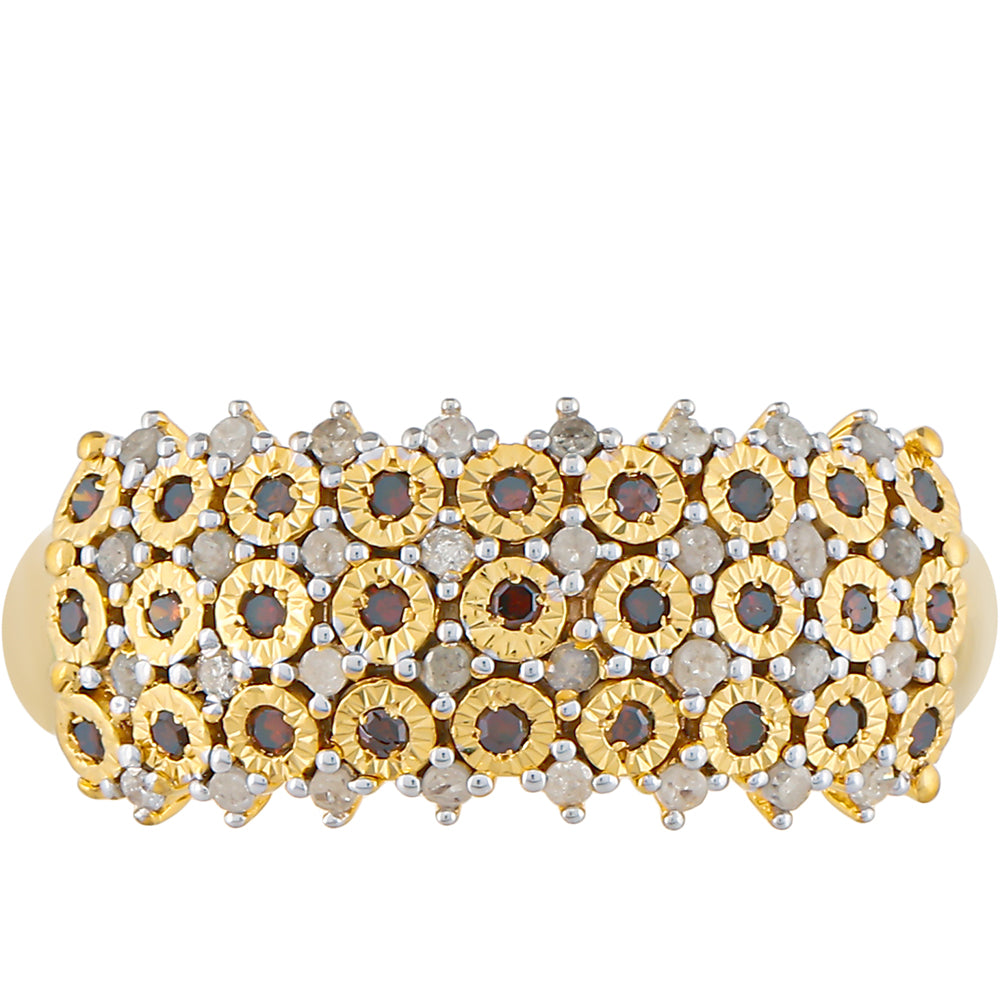 Goldplattierter Silberring mit rotem Diamant und weißem Diamant