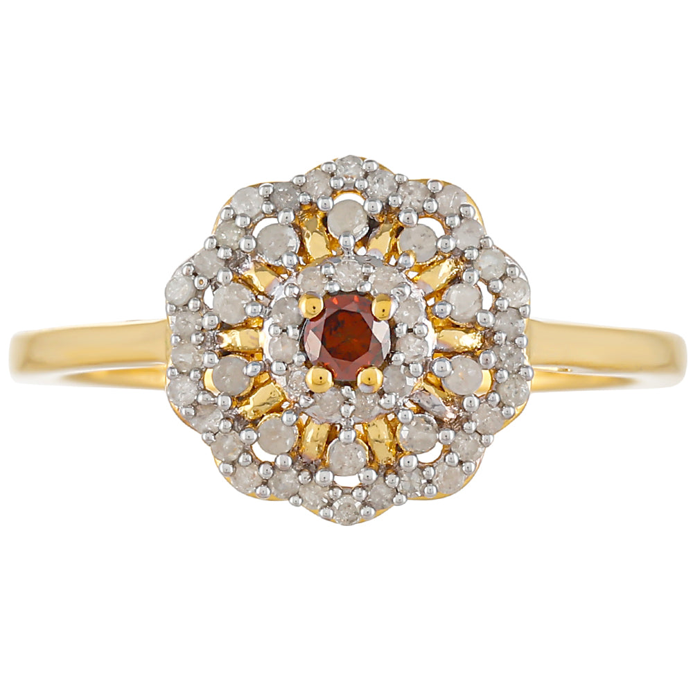 Goldplattierter Silberring mit rotem Diamant und weißem Diamant 1 