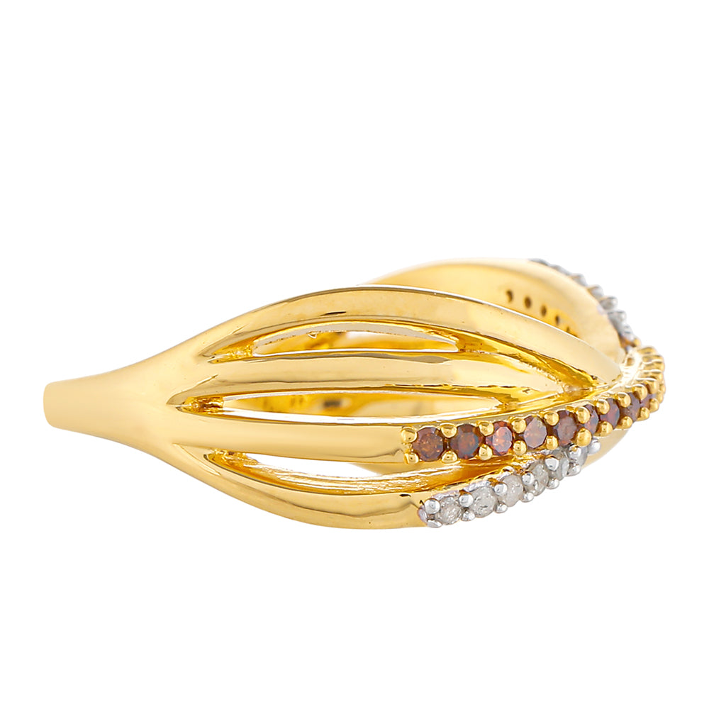 Goldplattierter Silberring mit rotem Diamant und weißem Diamant 2 