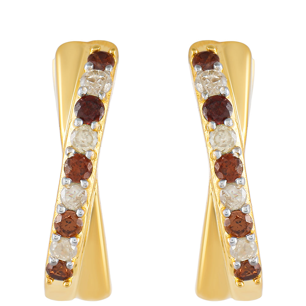 Goldplattierte Silberohrringe mit rotem Diamant und weißem Diamant 1 