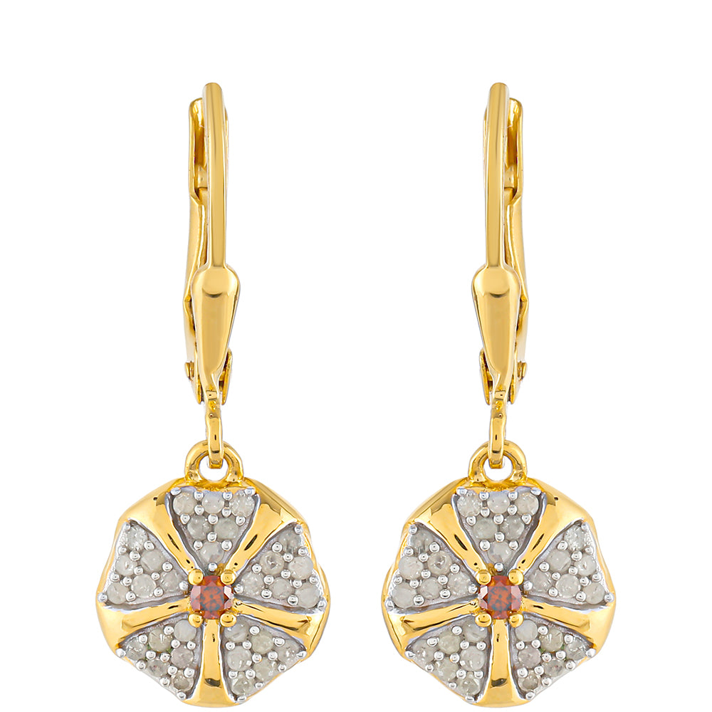 Goldplattierte Silberohrringe mit rotem Diamant und weißem Diamant