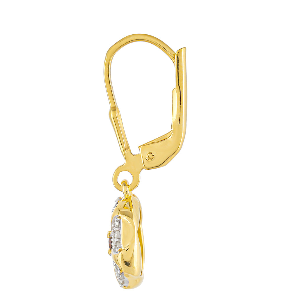 Goldplattierte Silberohrringe mit rotem Diamant und weißem Diamant