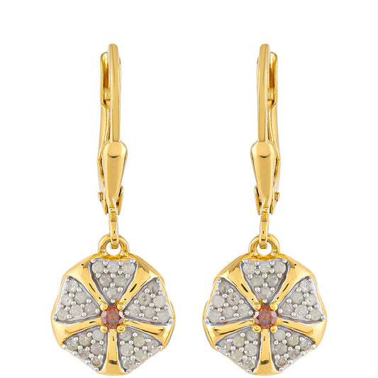 Goldplattierte Silberohrringe mit rotem Diamant und weißem Diamant