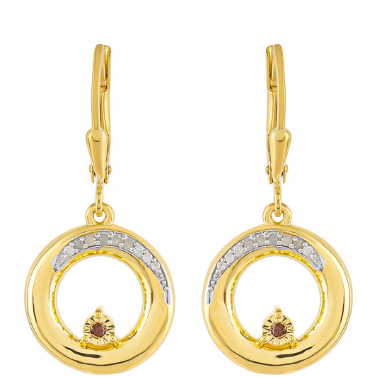 Goldplattierte Silberohrringe mit rotem Diamant und weißem Diamant