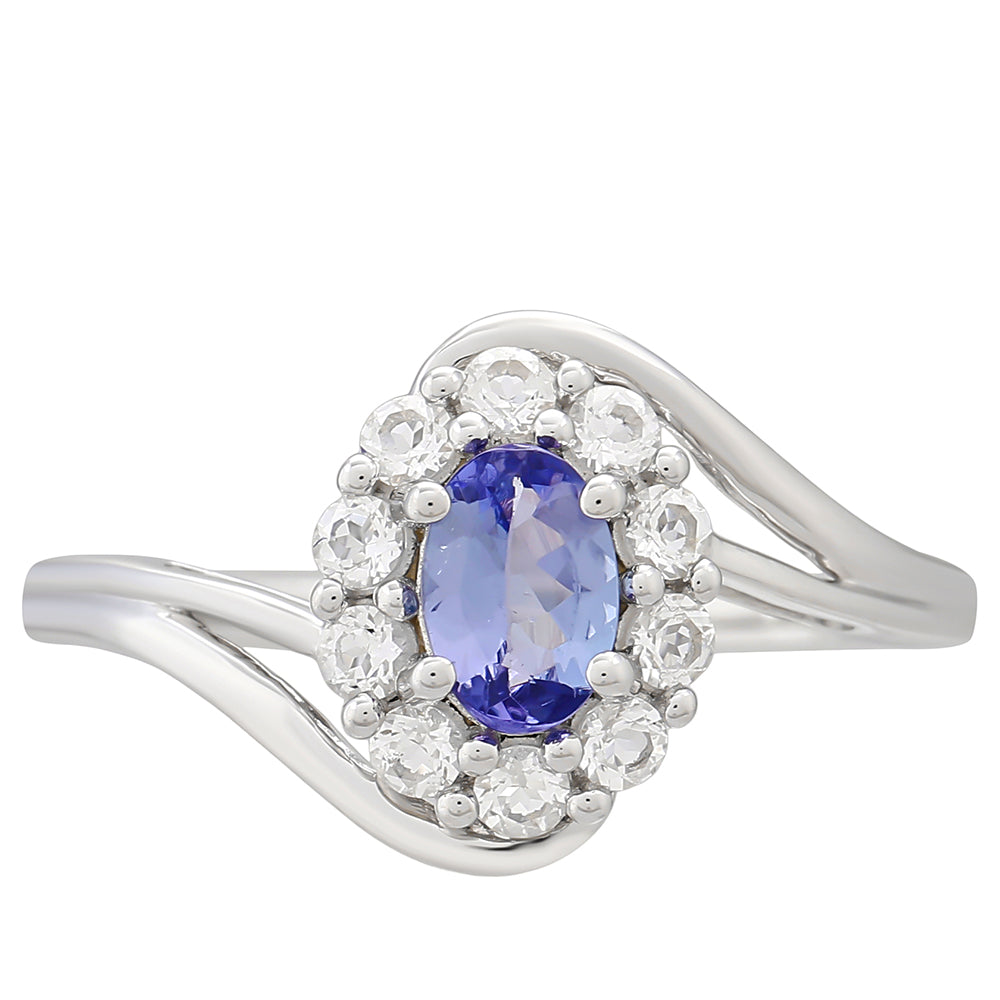 Silberring mit Tansanit - Klasse AAA und weißem Topas