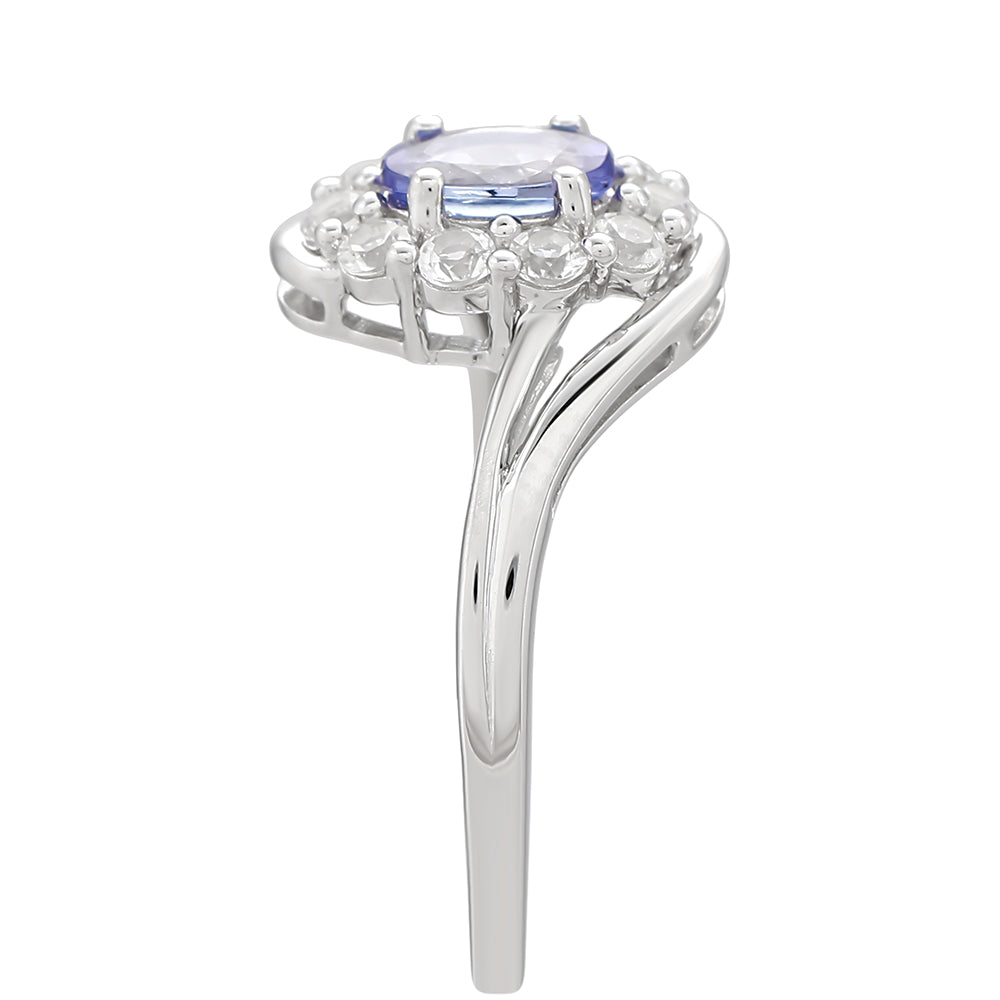 Silberring mit Tansanit - Klasse AAA und weißem Topas 3 