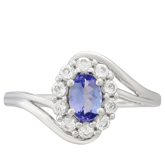 Silberring mit Tansanit - Klasse AAA und weißem Topas