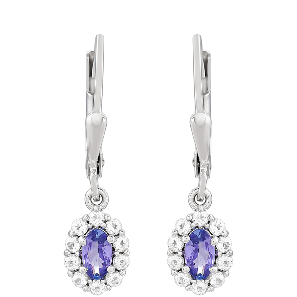 Silberohrringe mit Tansanit - Klasse AAA und weißem Topas