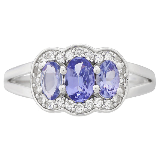 Silberring mit Tansanit - Klasse AAA und weißem Topas