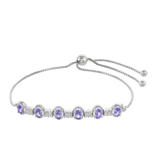 Silberarmband mit Tansanit - Klasse AAA und weißem Topas