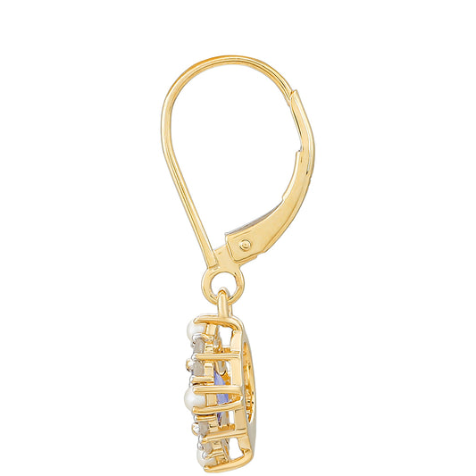 Goldohrringe mit Tansanit und weißem Diamant