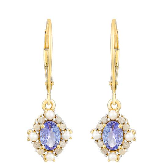Goldohrringe mit Tansanit und weißem Diamant
