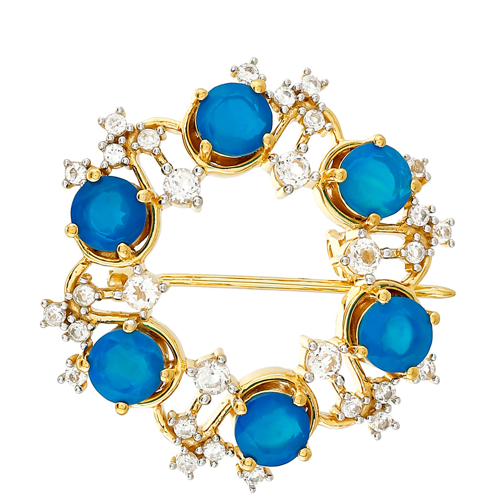 Goldplattierte Silberbrosche mit äthiopischem Paraiba-Blauopal und weißem Topas 1 