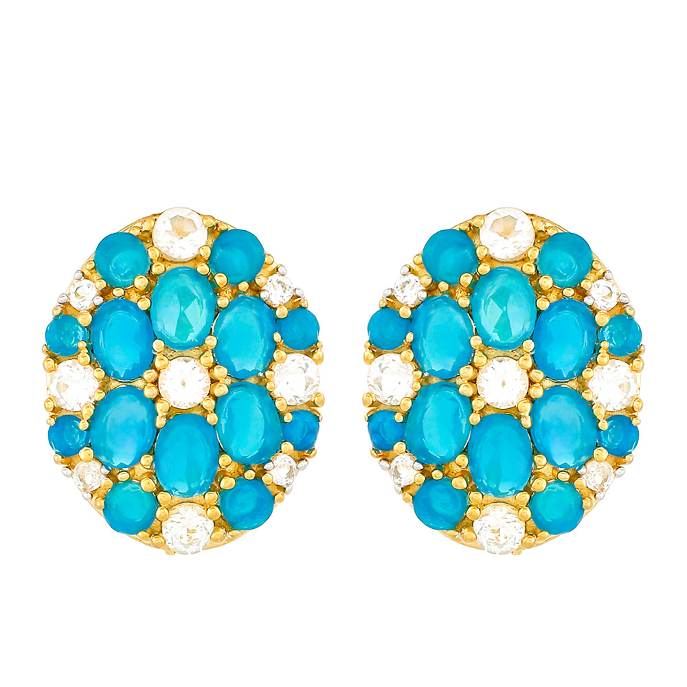 Goldplattierte Silberohrringe mit äthiopischem Paraiba-Blauopal und weißem Topas 1 