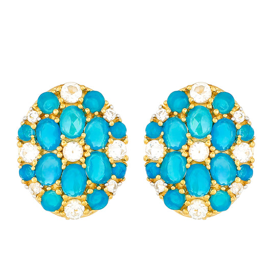 Goldplattierte Silberohrringe mit äthiopischem Paraiba-Blauopal und weißem Topas